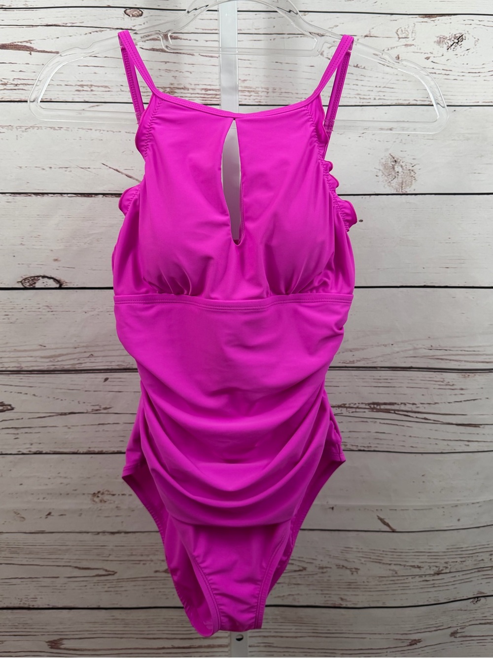 Ellen Tracy Bright Magenta Keyhole One-Piece Swimsuit Size 8